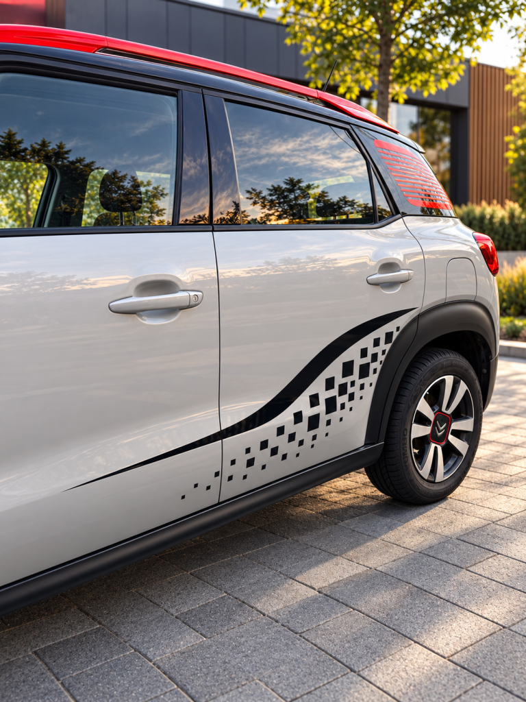 Detaliu grafică laterală neagră din colant pe Citroën C3 Aircross