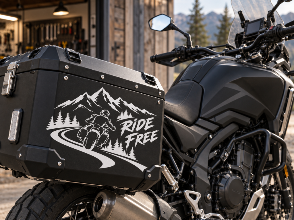 Model demonstrativ de autocolant moto pentru bikeri, decupat din vinil monocrom