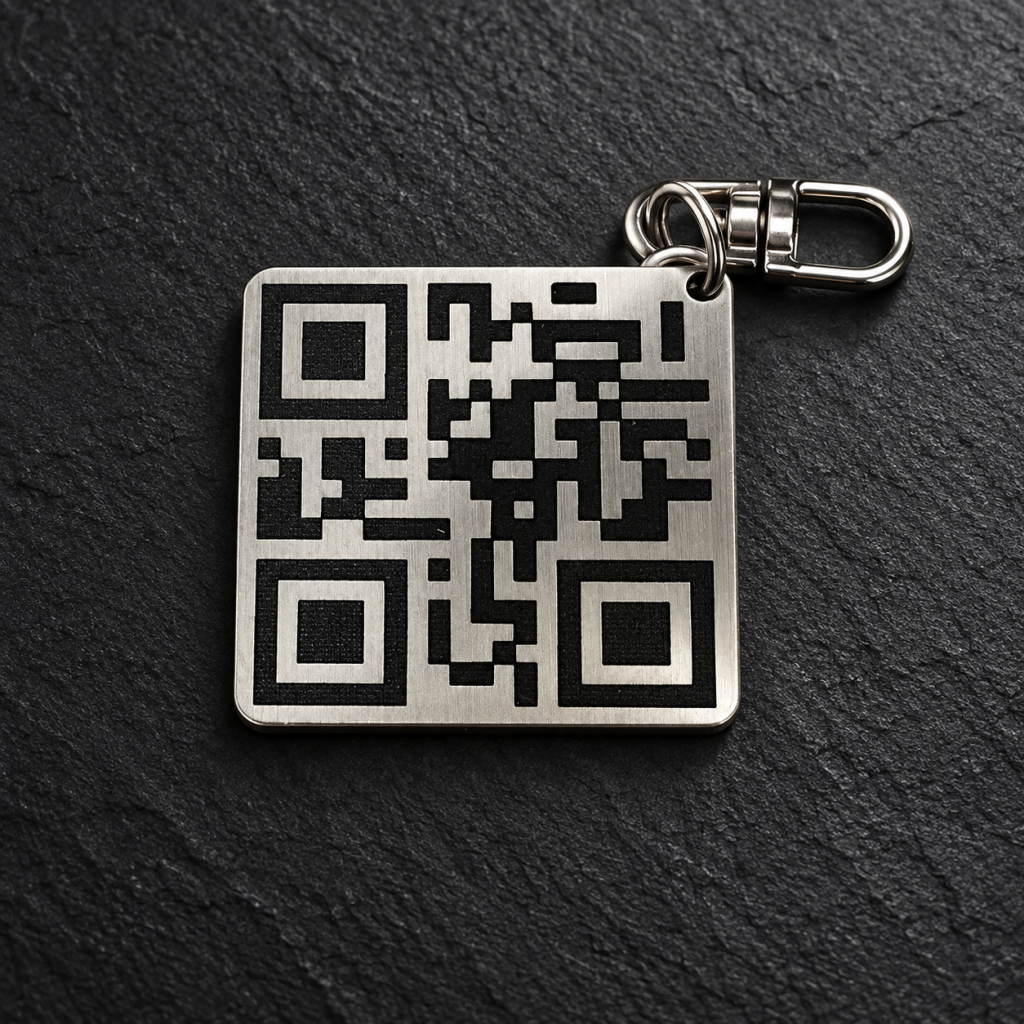 Breloc metalic cu cod QR personalizat, gravat cu laser