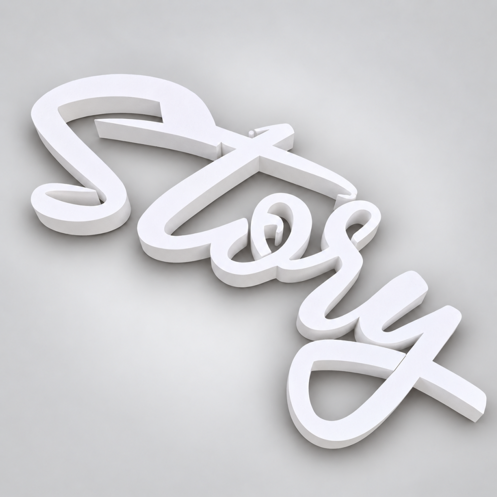Litere decorative STORY din polistiren alb, decupate 3D