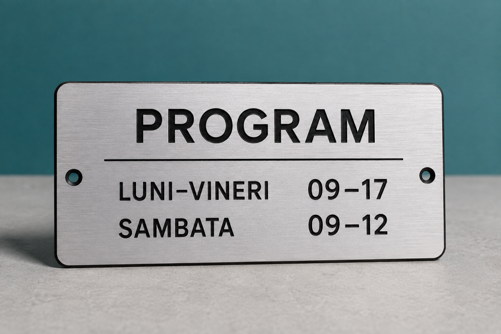 Plăcuțe cu program din Metalex — model demonstrativ, imagine generată